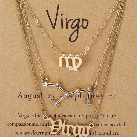 3pcs Gold Virgo Zodiac Sign Necklace - Picture 1 of 1